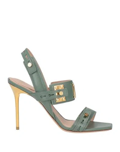 Balmain Woman Sandals Sage Green Size 6 Leather