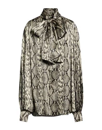Balmain Woman Shirt Beige Size 10 Silk In Green