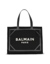 Balmain B-army Medium Shopper In Black And White Canvas And Leather In Black