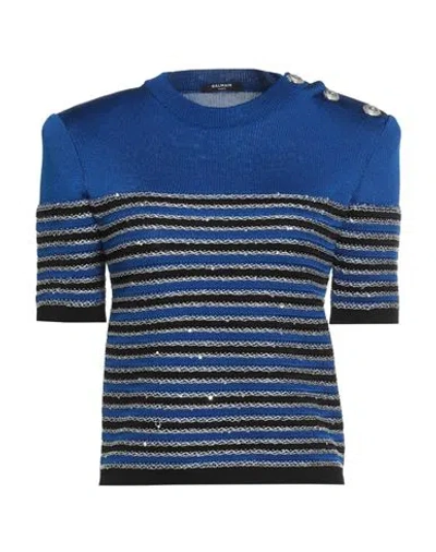 Balmain Woman Sweater Bright Blue Size 8 Viscose, Metallic Fiber