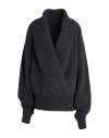 Balmain Oversized Ribbed Knit Pullover With Shawl Collar In Gray