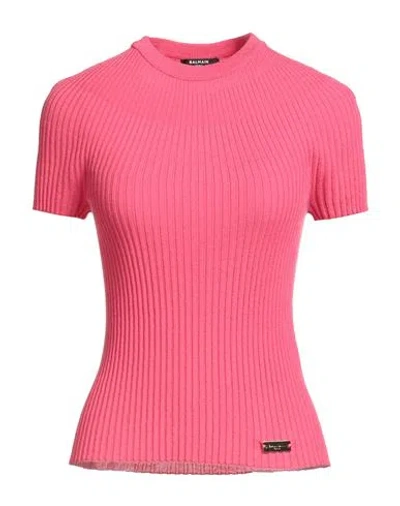 Balmain Woman Sweater Fuchsia Size 4 Merino Wool In Pink