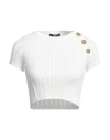 Balmain Ribbed Knit Top With 3-button Embellishments In Off White