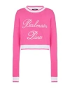 Balmain Cotton-blend Embroidered-logo Sweater In Pink