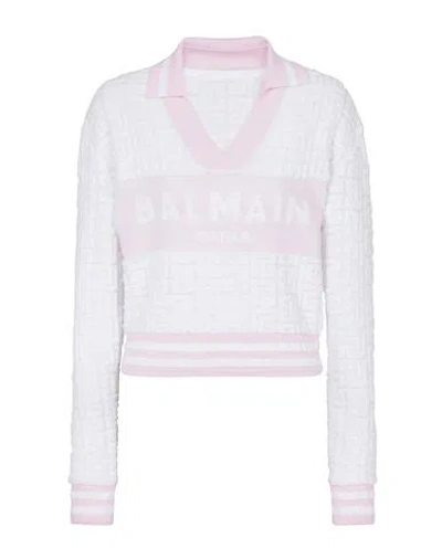 Balmain Pb Monogram-jacquard Polo Shirt In White