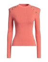 Balmain Embellished Ribbed-knit Sweater In Orange