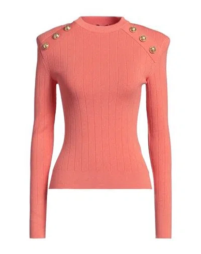 Balmain Embellished Ribbed-knit Jumper In Orange