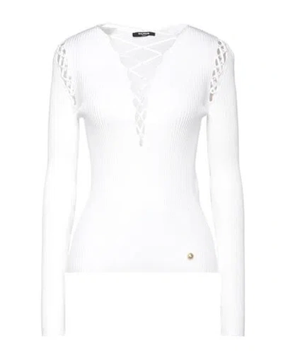 Balmain Long Sleeved Top With Criss-cross Details In White