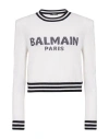Balmain Logo-intarsia Cropped Jumper In White