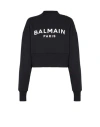 Balmain Women Logo Organic Cotton Cropped Sweatshirt In Black