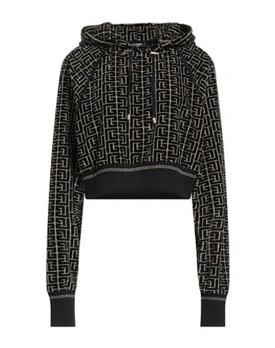 Balmain Woman Sweatshirt Black Size M Cotton, Polyester, Metallic Fiber, Elastane
