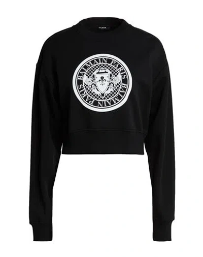 Balmain Woman Sweatshirt Black Size Xl Cotton, Elastane