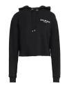 Balmain Flocked Logo Cropped Hoodie Sweatshirt In Black
