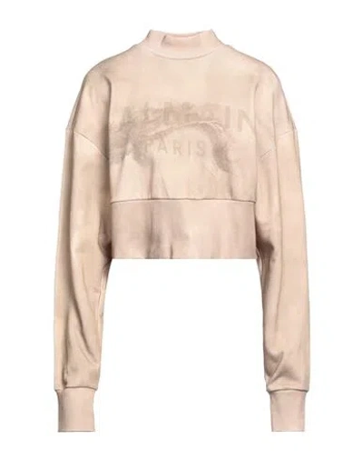 Balmain Woman Sweatshirt Khaki Size L Cotton In Beige