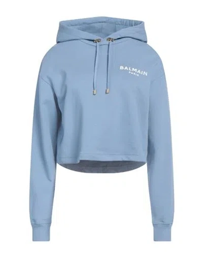 Balmain Woman Sweatshirt Light Blue Size M Cotton, Elastane In Blue