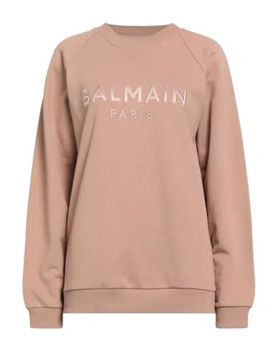 Balmain Woman Sweatshirt Light Brown Size L Cotton