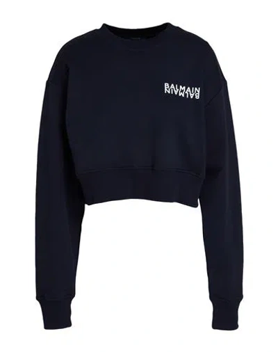 Balmain Woman Sweatshirt Navy Size L Cotton In Blue
