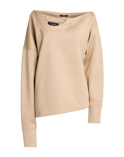 Balmain Woman Sweatshirt Sand Size 10 Cotton, Polyamide