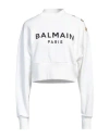 Balmain Cropped Sweatshirt With Logo Print And Buttons In White
