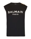 Balmain Embossed-buttons Logo-print Tank Top In Black