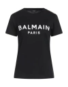 Balmain Black Crewneck T-shirt With Logo Print And Golden Buttons In Jersey Woman In Black