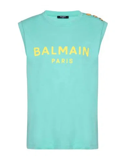 Balmain Organic Cotton Logo Tank Top In Blue
