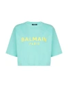 Balmain Logo-print Cropped T-shirt In Blue
