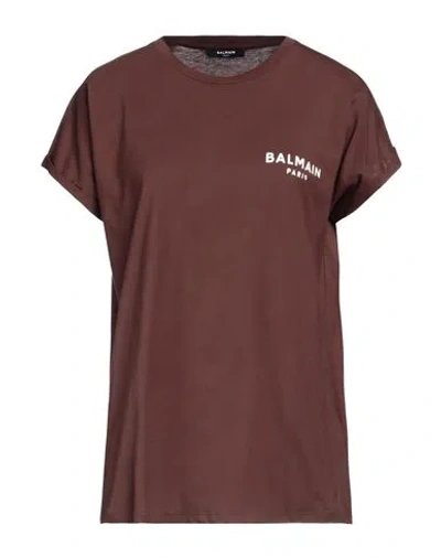 Balmain Woman T-shirt Cocoa Size L Cotton In Brown