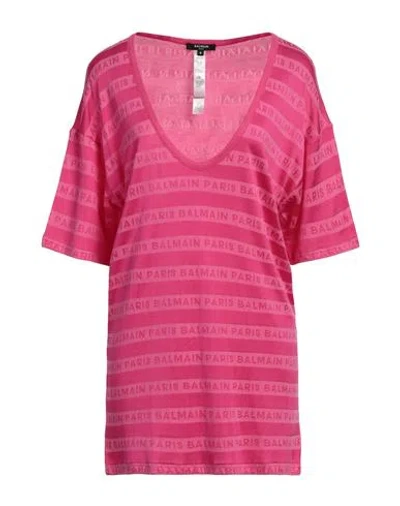 Balmain Woman T-shirt Fuchsia Size S Viscose, Cotton In Pink