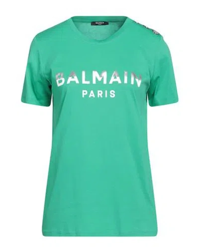 Balmain Woman T-shirt Green Size L Cotton