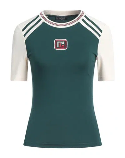 Balmain Woman T-shirt Green Size L Viscose, Polyamide, Elastane
