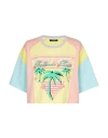 Balmain Palm Tree Colorblock Short-sleeve Logo Crop T-shirt In Fantasy