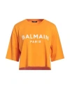 Balmain Logo-print Cropped T-shirt In Orange