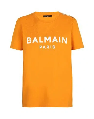 Balmain Logo-print Cropped T-shirt In Kbj Orange Vif Blanc