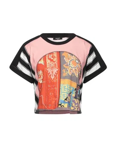 Balmain Woman T-shirt Pastel Pink Size M Polyester
