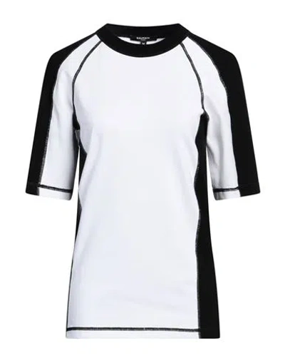 Balmain Woman T-shirt White Size L Cotton, Elastane
