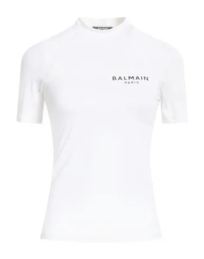 Balmain Woman T-shirt White Size M Polyester, Elastane