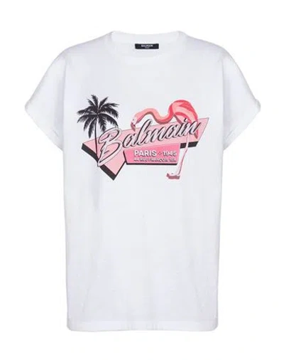Balmain Rosa Flamingo Cotton Jersey T-shirt In White