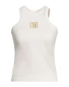 Balmain Beige Embroidered Logo Cotton Blend Top In White
