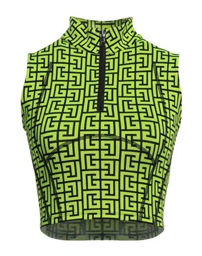 Balmain Woman Top Lime Green Size Xxs Polyester, Cotton, Elastane