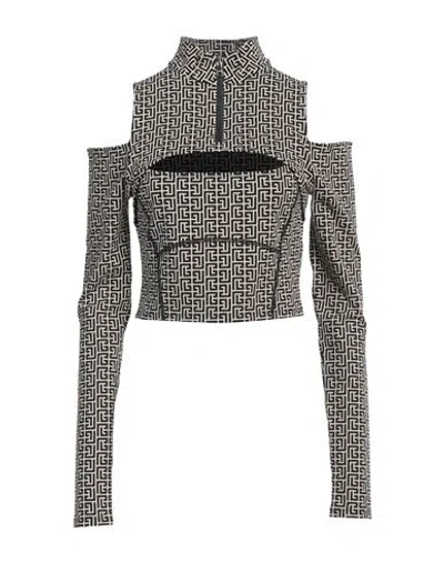 Balmain Cutout Cotton-blend Crop Top In Sable Black