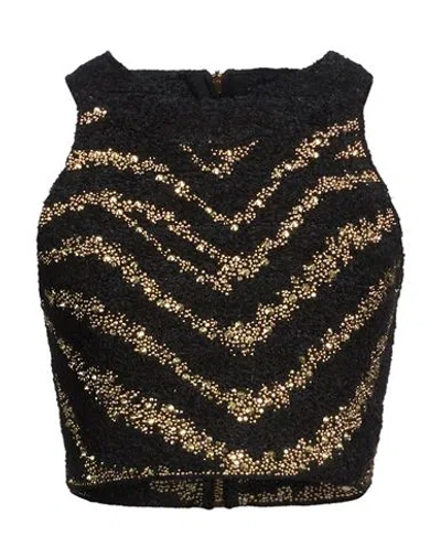 Balmain Woman Top Black Size 12 Hemp, Viscose, Synthetic Fibers, Paper, Linen