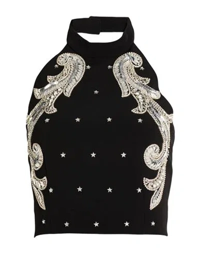 Balmain Woman Top Black Size 12 Viscose, Glass, Brass, Acrylic, Polyester