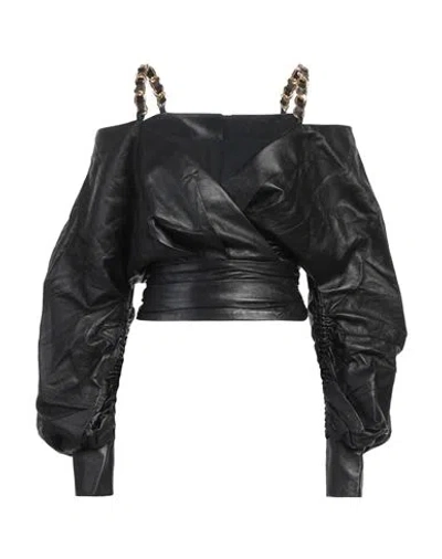Balmain Woman Top Black Size 2 Lambskin