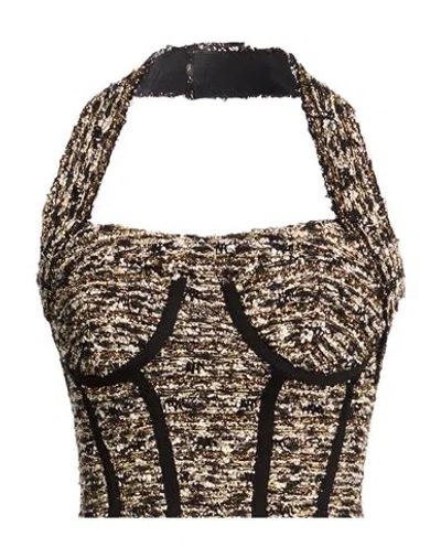 Balmain Woman Top Black Size 2 Viscose, Synthetic Fibers, Polyester, Cotton, Wool In Brown
