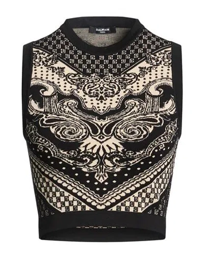 Balmain Woman Top Black Size 6 Merino Wool, Viscose, Polyamide, Elastane