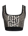 Balmain Monogram-jacquard Cropped Knit Top In Black