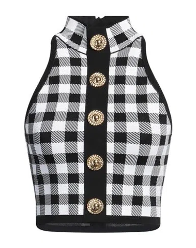 Balmain Woman Top Black Size 8 Viscose, Polyamide