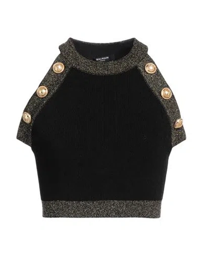 Balmain Woman Top Black Size 8 Viscose, Polyester, Metallic Fiber