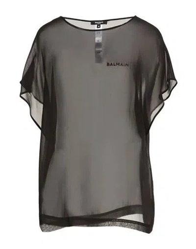 Balmain Woman Top Black Size M Silk